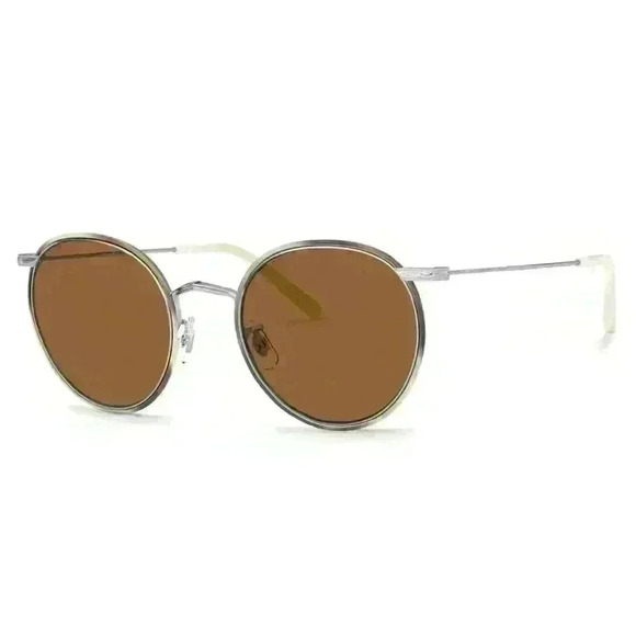 NWT Oliver Peoples “Casson” Round Titanium Sunglasses in Silver/Beige Horn - Picture 16 of 16